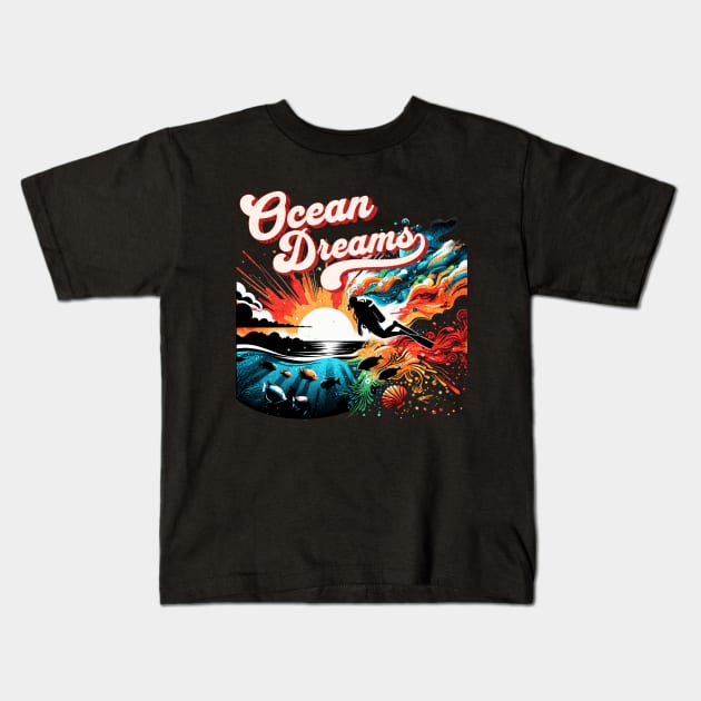 Ocean Dream Scuba Diver Design Kids T-Shirt by Miami Neon Designs